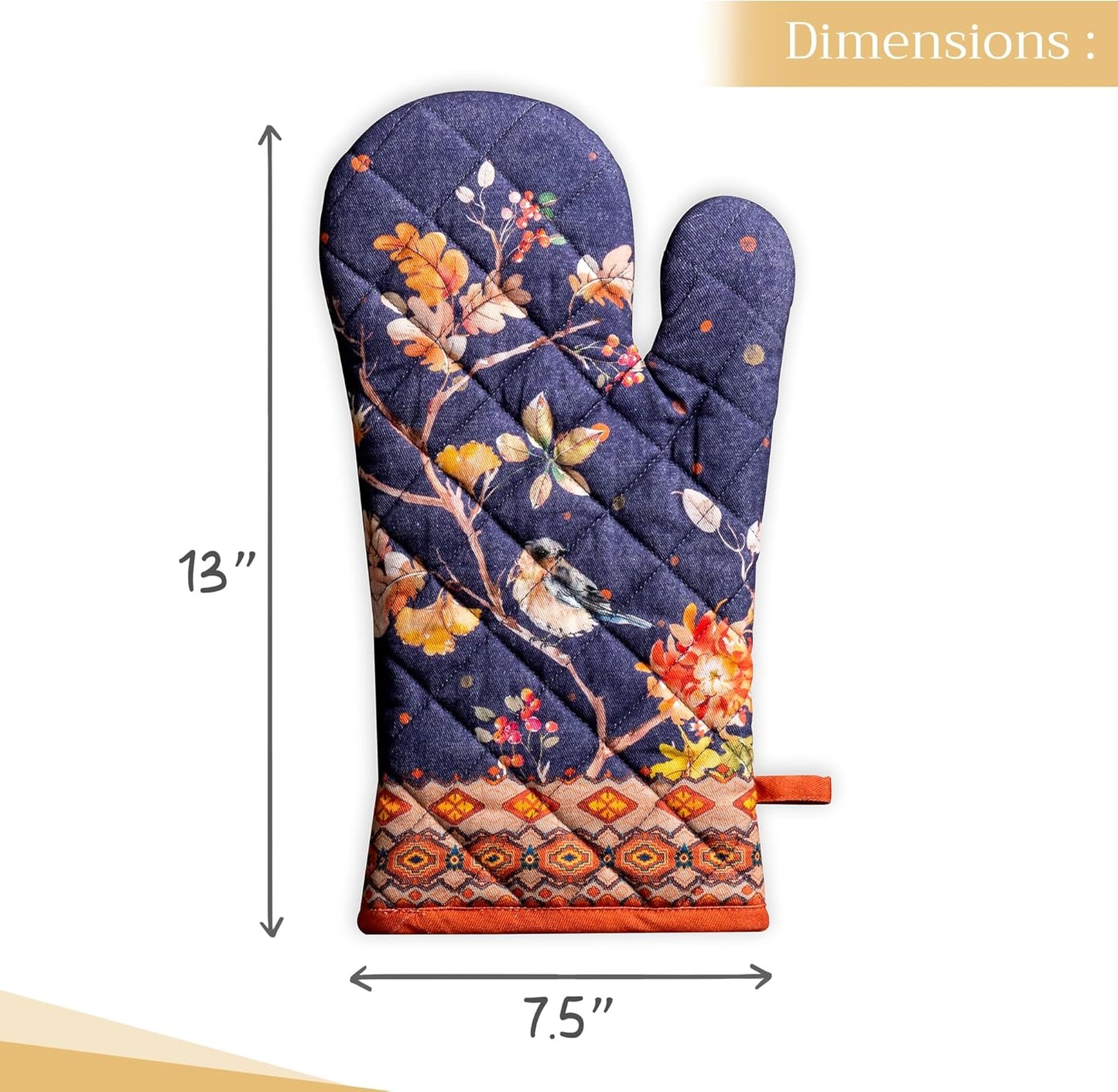 Maison d' Hermine Oven Gloves 100% Cotton Oven Mitt 7" x 13" with Loop Heat Resistant BBQ Cooking Gloves for Thanksgiving Christmas Decorations Baking Handling Hot Pans (Pack of 1, Kelim - Infinity)