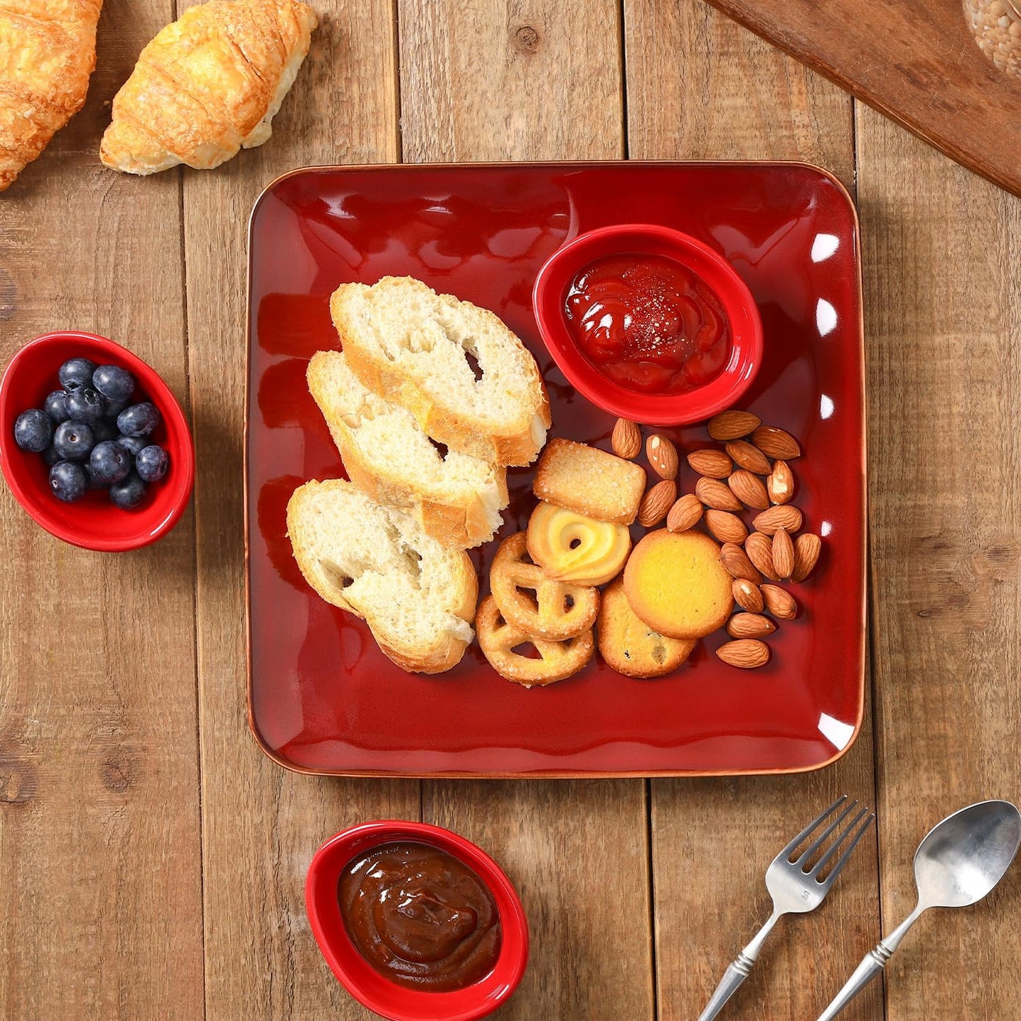 vicrays Ceramic Dipping Sauce Bowls – Small Charcuterie Dip Cups Cooking Prep Condiment Oil Dish Mini Tapas Plates for Soy Sushi Salsas Wasabi Appetizer Dessert - Set of 6 Red