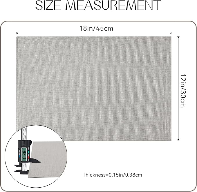 Romanstile Cloth Placemats Set of 6-12 x 18 Inch, Heat Resistant Double Layered Thickened Burlap Place Mats, Washable Linen Farmhouse Table Mats for Kitchen/Dining/Party/Outdoor, Light Grey