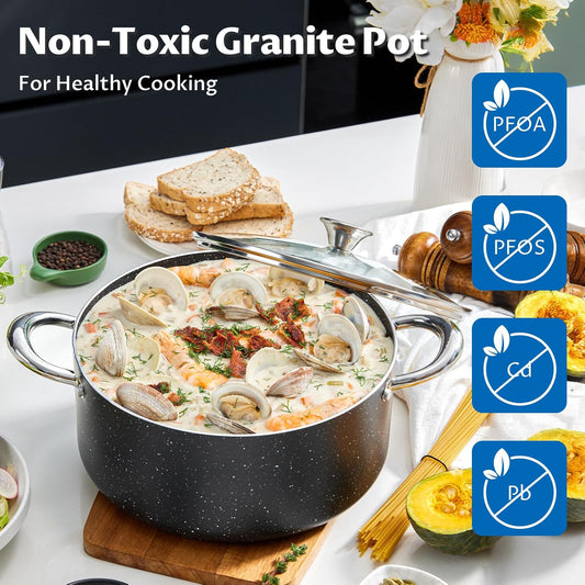 BEZIA Large 12 Quart Nonstick Stock Pot with Lid, Induction Cooking Pot Soup Pot, Non-toxic and Oven Safe, Perfect for Stews, Soups and All Stovetops, PFOA PFAS Free