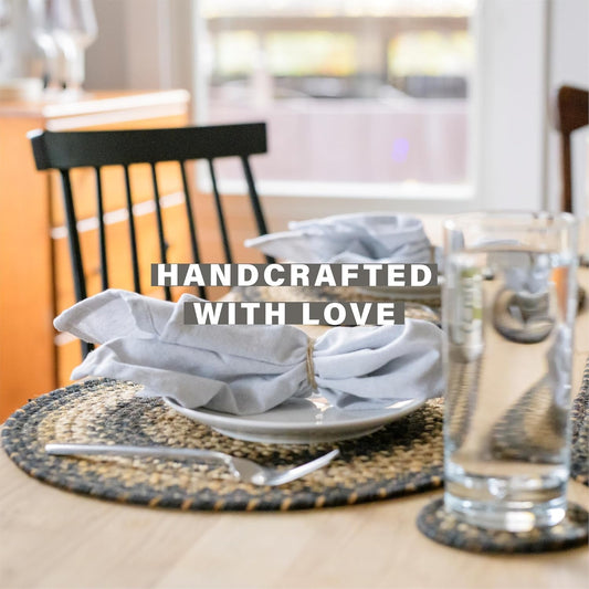 Kilimanjaro Jute Woven Round Placemats Set of 6, 15", Warm Primitive Decor, Black and Tan Table Mats - Vibrant Colors, Durable, Easy to Clean and Protects Furniture