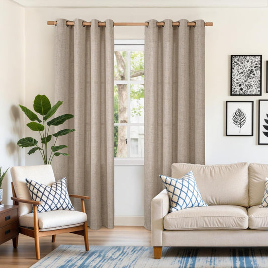 YoungsTex Dark Oatmeal Linen Curtains 84 lnches Length 2 Panels for Living Room, Semi Sheer Drapes with Bronze Grommet Light Filtering Textured Window Treatments for Bedroom Farmhouse, 52 X 84 Inch