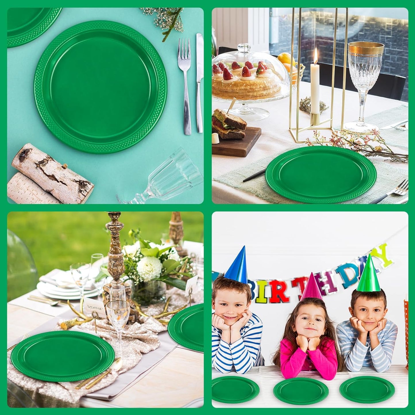 100 pcs Green Plastic Plates Disposable 7inch Plastic Plates 100 pcs Party Dessert Dinner Plates Heavy Duty for Autumn Party,Christmas,Thanksgiving day,Wedding, Valentines,Wedding, Valentines