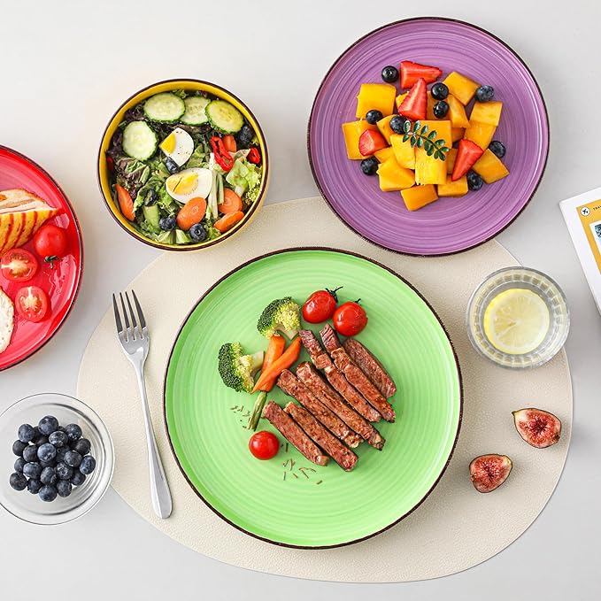 vancasso Bonita Stoneware Dinnerware Sets, 12 Pieces Dishes Set，Polished Round Plates and Bowls Set for 4, Dishwasher and Microwave Safe, Multicolor