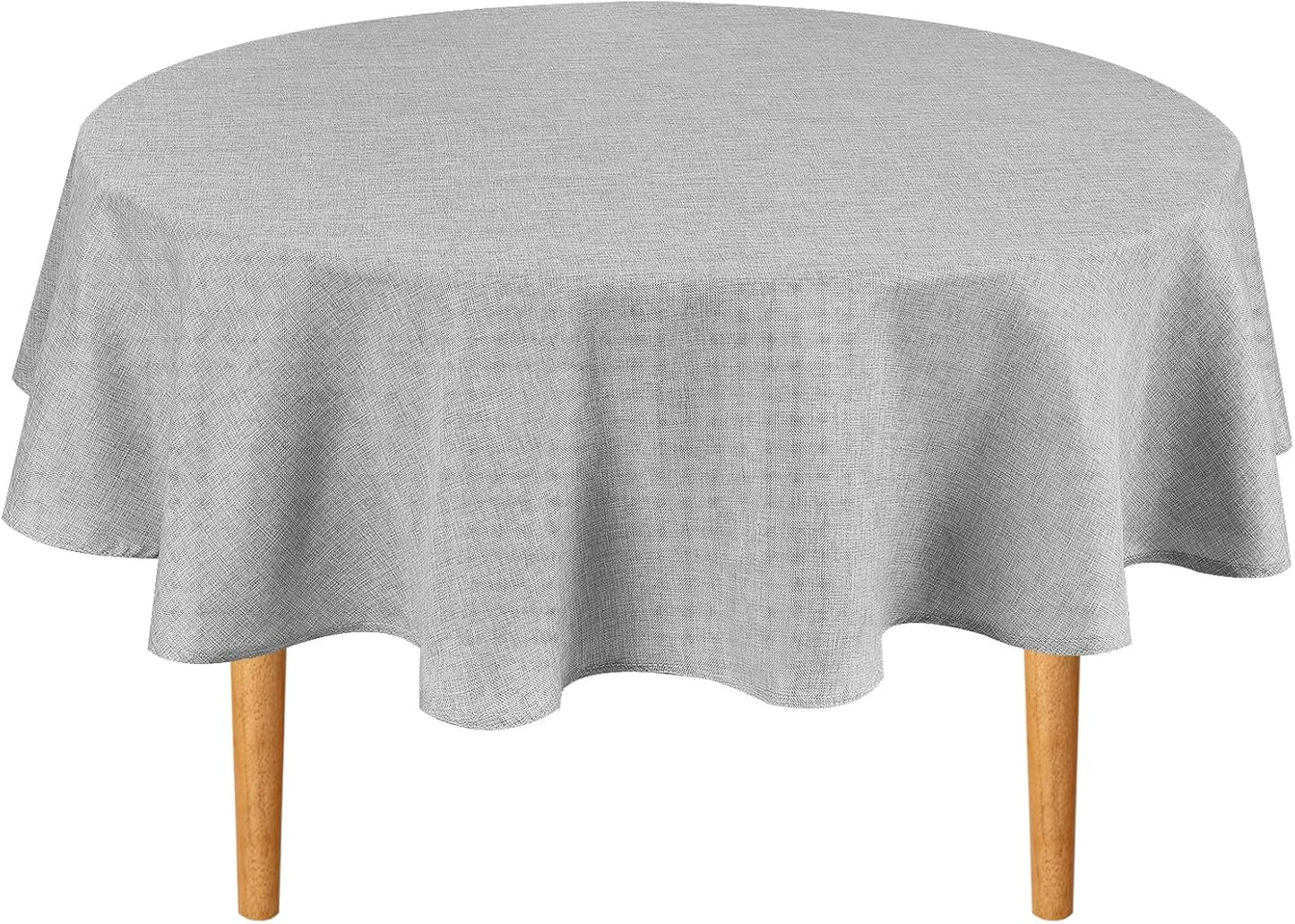 Hiasan Round Tablecloth 80 Inch Linen - Wrinkle and Stain Resistant Washable Polyester Fabric Table Cloth for Dining Room Kitchen Party, Light Grey