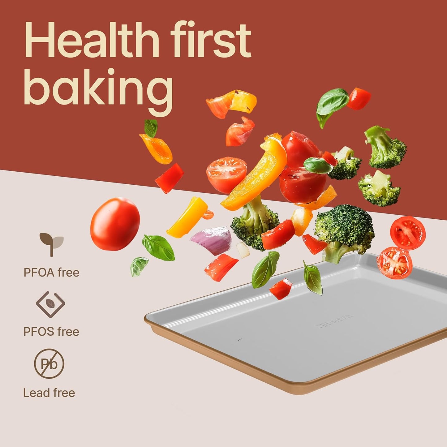 Bakken 8-Piece Stackable Bakeware Set - Ceramic Non-Stick Coating, Baking Sheets, Assorted Baking Pans, PTFE, PFOA & PFOS Free - Healthy Baking, Ergonomic Handles, Cooling Rack, Non-Toxic, Oven-Safe