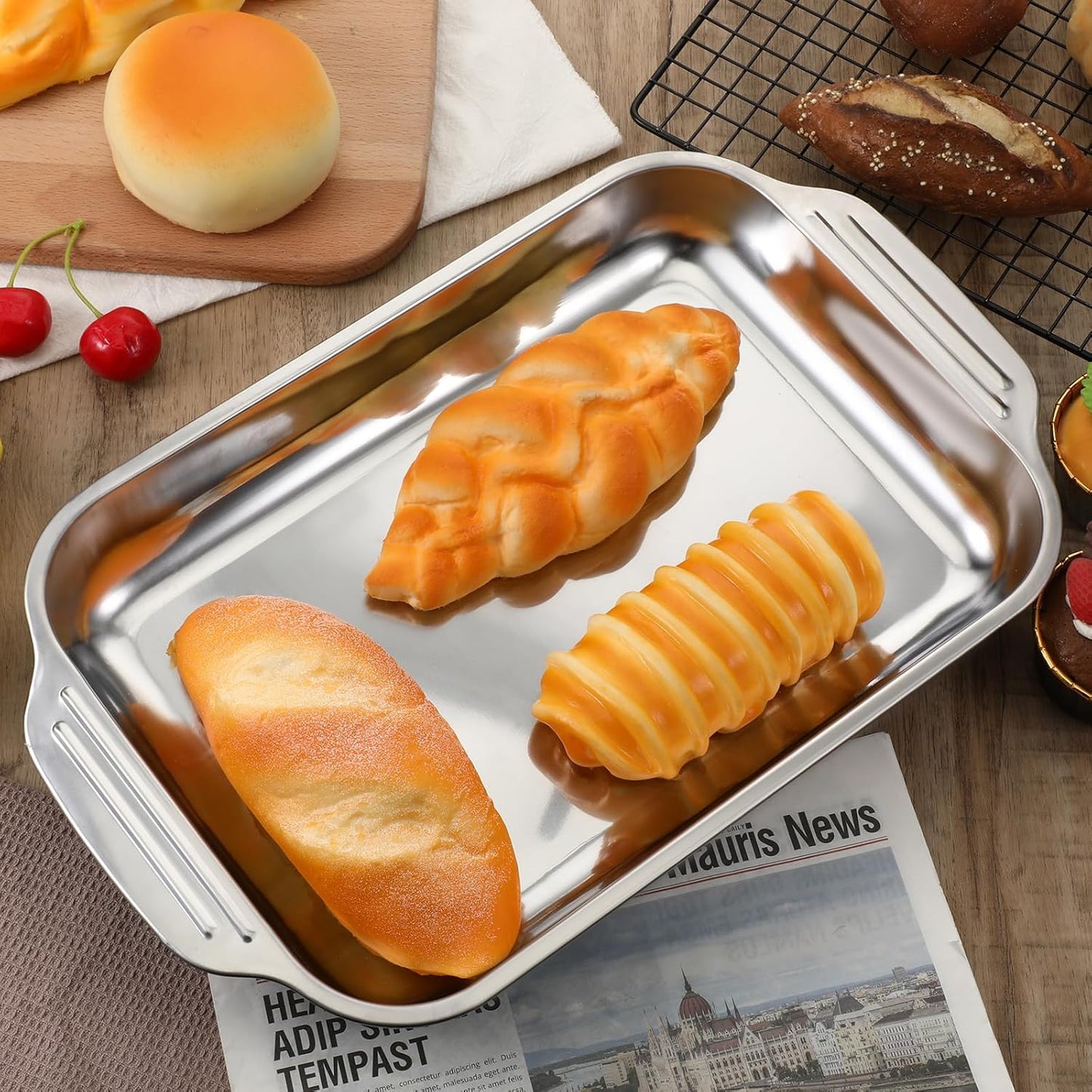 4Pcs Rectangle Cake Pans 9 x 13 Inch Baking Pan Stainless Steel Cake Pan Rectangular Bakeware Baking Tray for Cakes Breads Fish Vegetables Dishwasher Safe