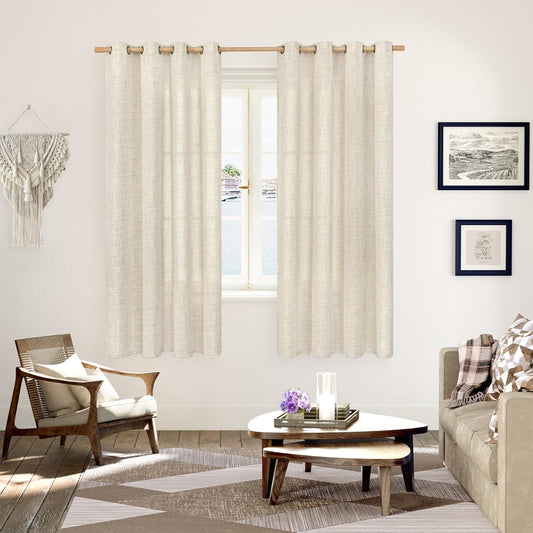 YoungsTex Linen Curtains 72 Inches Long for Living Room 2 Panels, Cream Semi Sheer Drapes with Bronze Grommet Light Filtering Rustic Window Treatments for Bedroom Dining Room, 52 x 72 Inch, 2 Panels