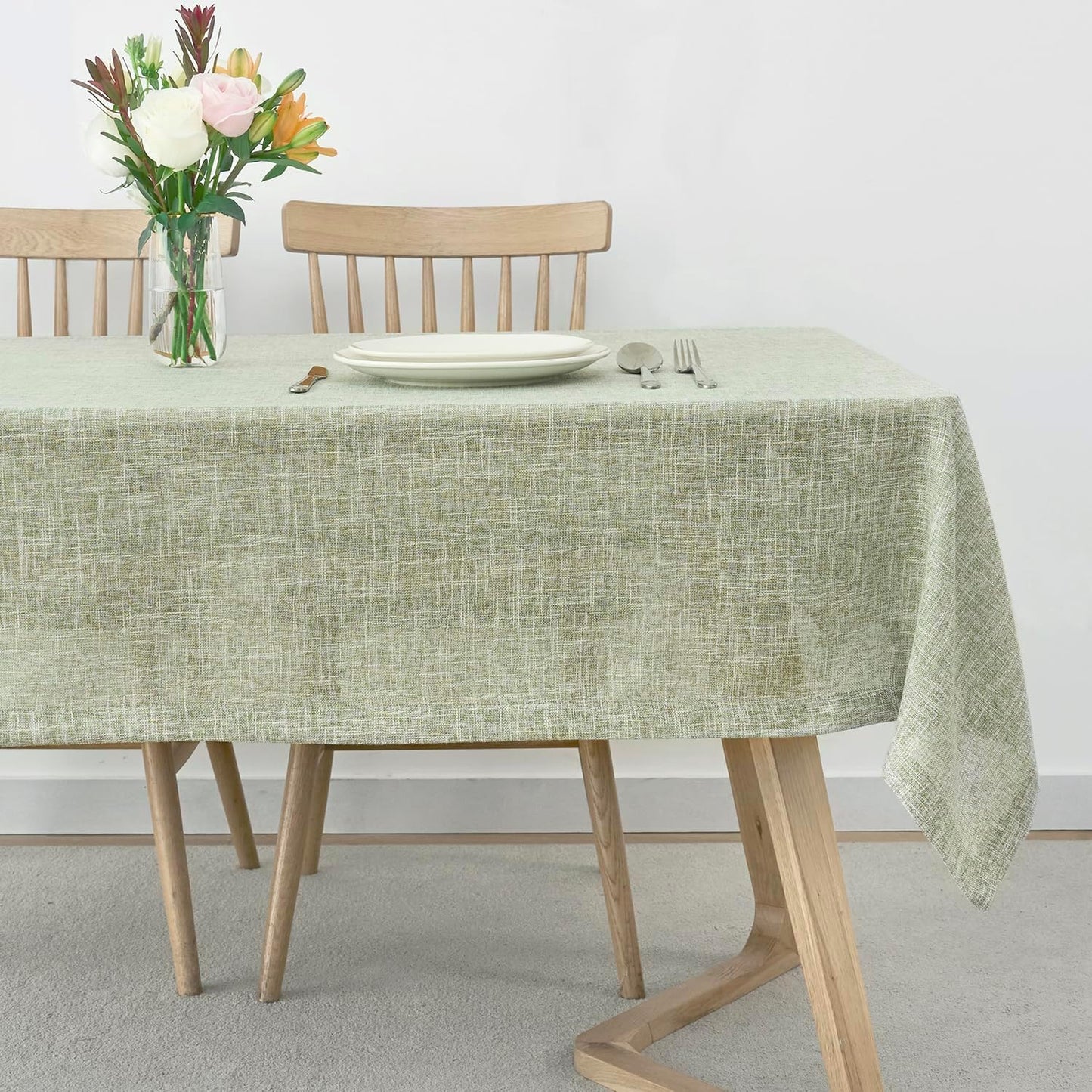 maxmill Flaxy Faux Linen Tablecloth with 2-Tone Slubby Texture Wrinkle Free Anti-Shrink Soft Table Cloth for Kitchen Dining Tabletop for Outdoor and Indoor Use Rectangle 60 x 84 Inch Sage