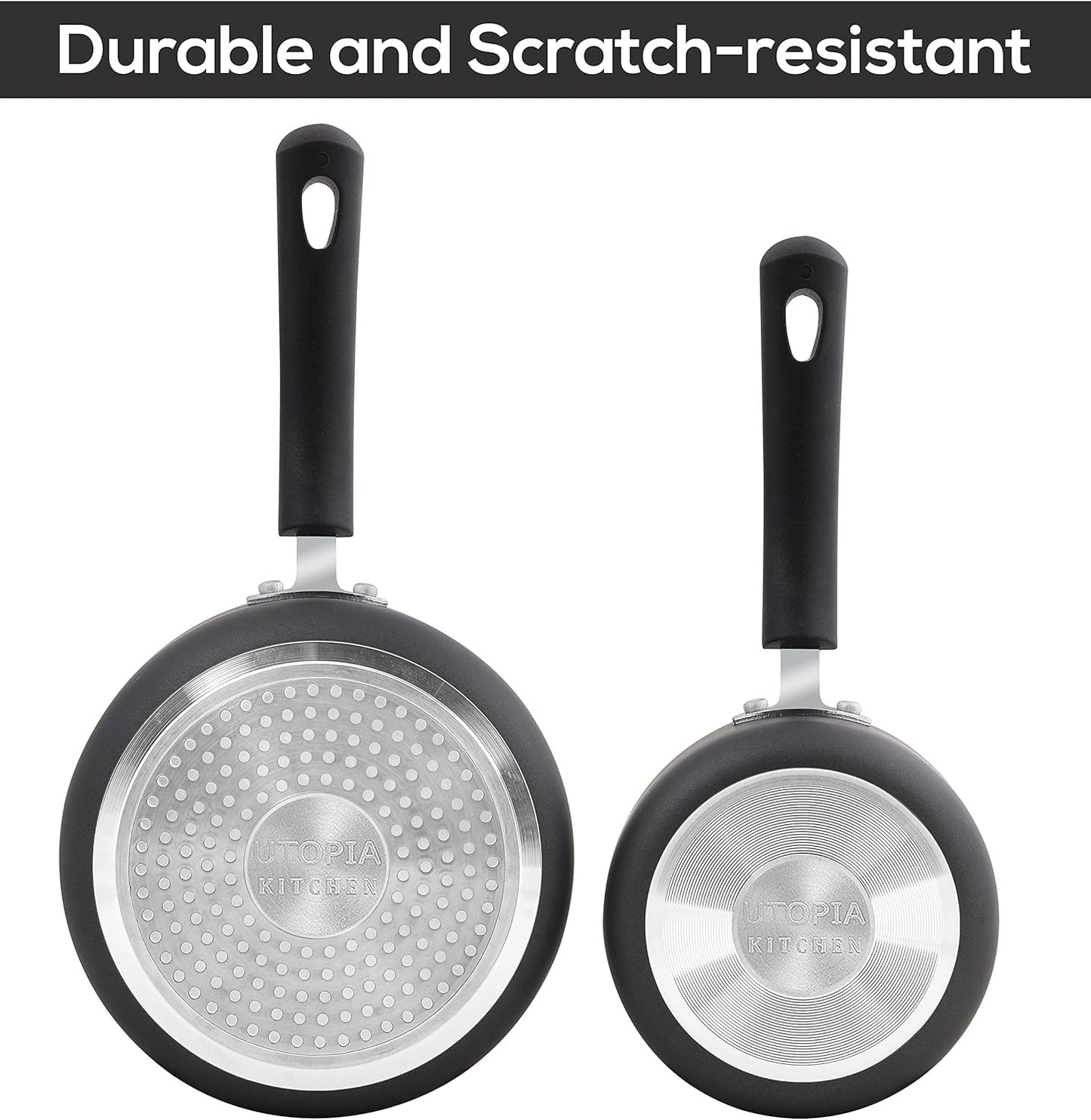 Utopia Kitchen Nonstick Stock Pot Saucepan Set with Lids, 1 Quart and 2 Quarts Multipurpose Stock Pots Set for Home, Kitchen or Restaurant, Grey & Black