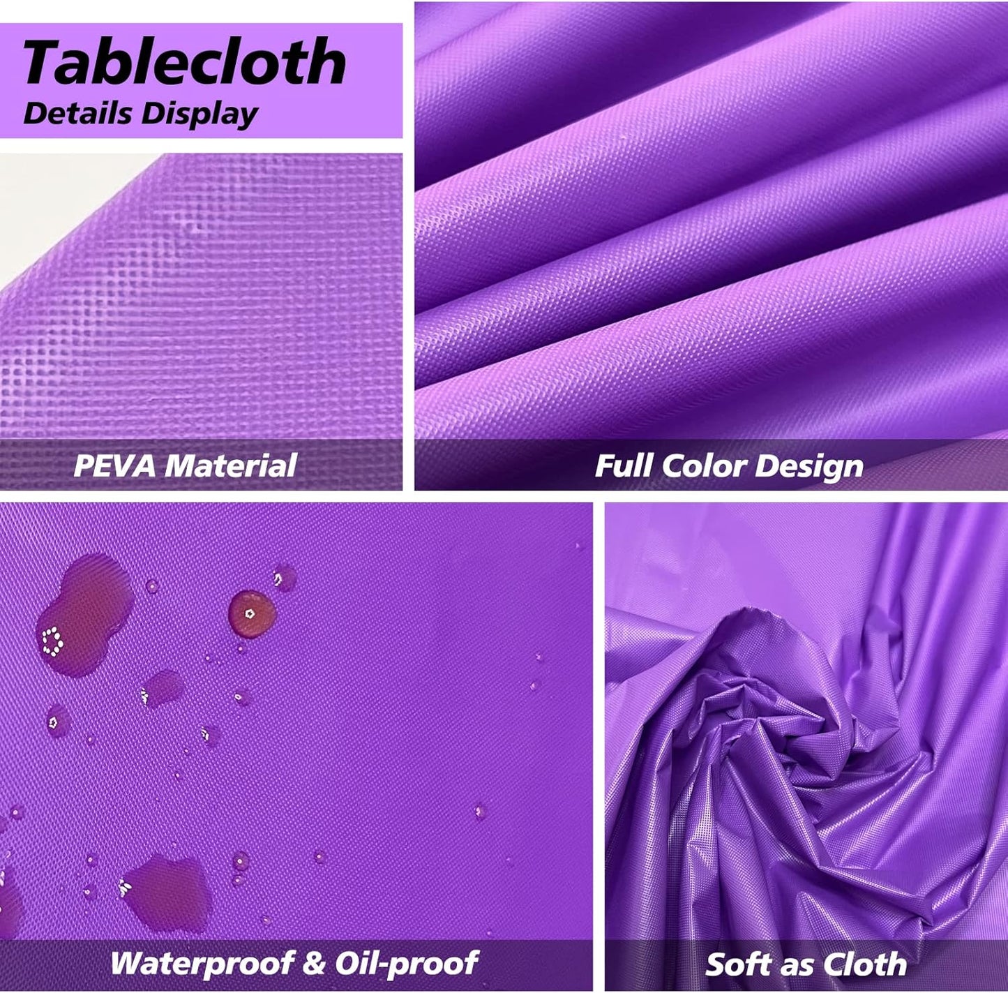 Purple Plastic Table Cloth 4 Pack Disposable Cover for Mermaid Party, Baby Shower, Gender Reveal, Birthday Decorations 54" X 72" (Purple 4 Pack)