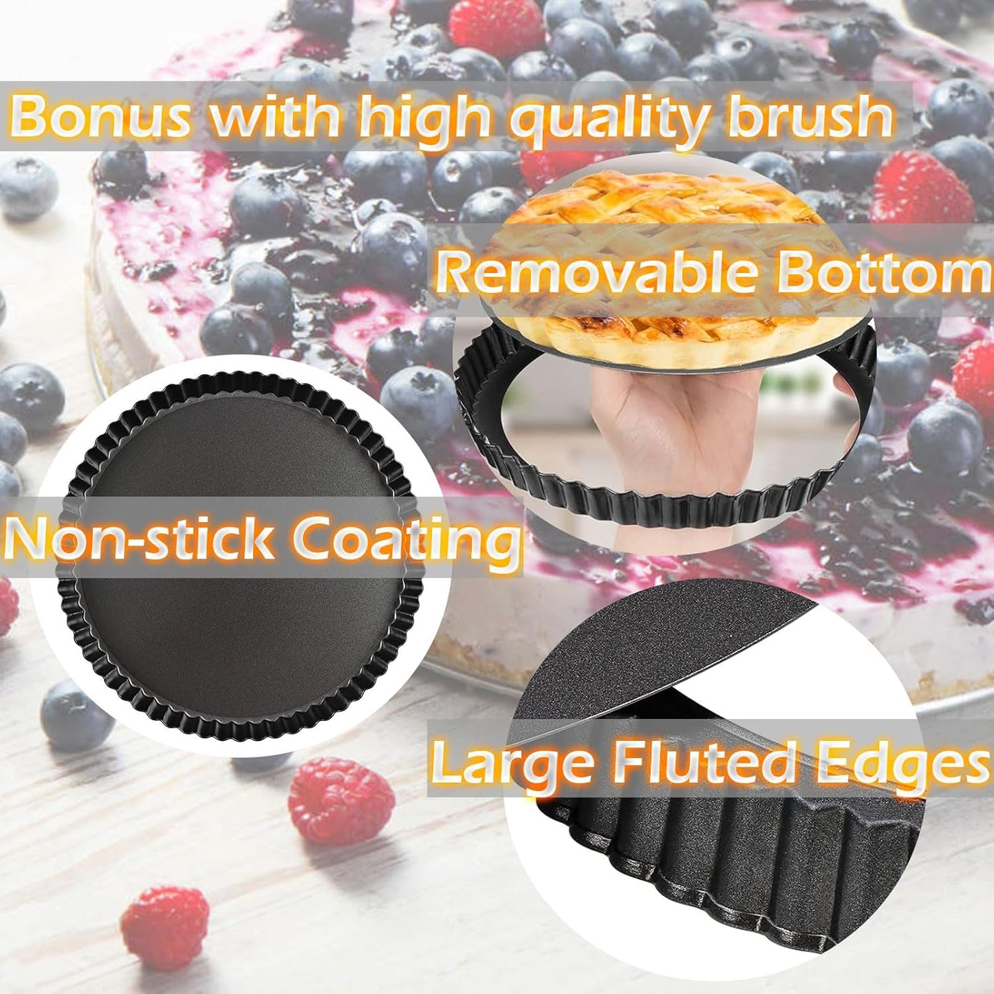 DATANYA Tart Pans with Removable Bottom 10 Inch Quiche Pan, Heavy Duty Carbon Steel Round Non-stick Fluted Pie Tart Pan for Mousse Cakes, Christmas Dessert Baking (10.2 Inch 1pc)