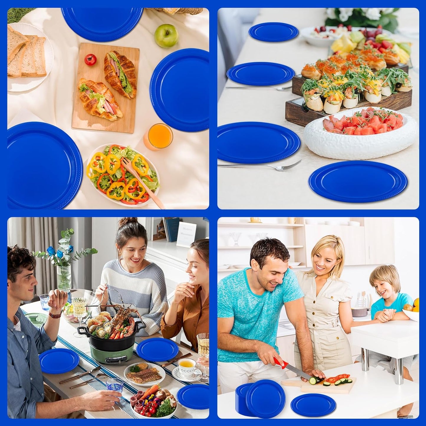 100 pcs Blue Plastic Plates Disposable 7inch Party Dessert Dinner Plates Heavy Duty for Party,Wedding, Valentines,Christmas,Thanksgiving day