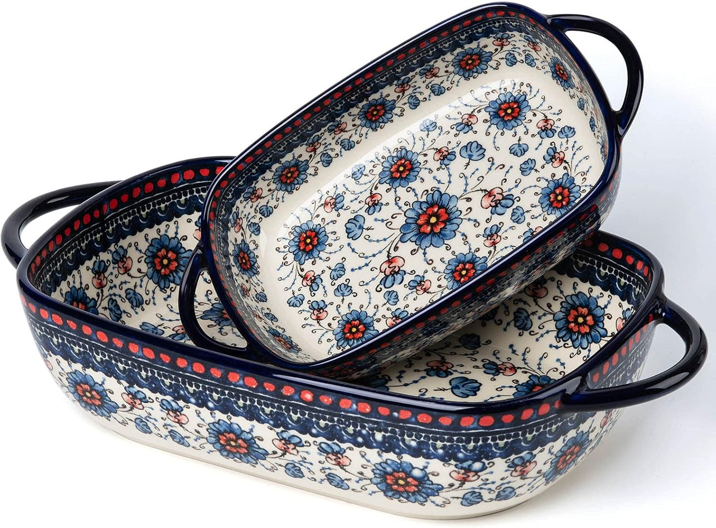 Baking Dish Ceramic Baking Pan Blue Casserole Dish Rectangular Baking Set 2pcs Bakeware Sets Lasagna Pan Baking Dishes for oven (Blue plasma grass)