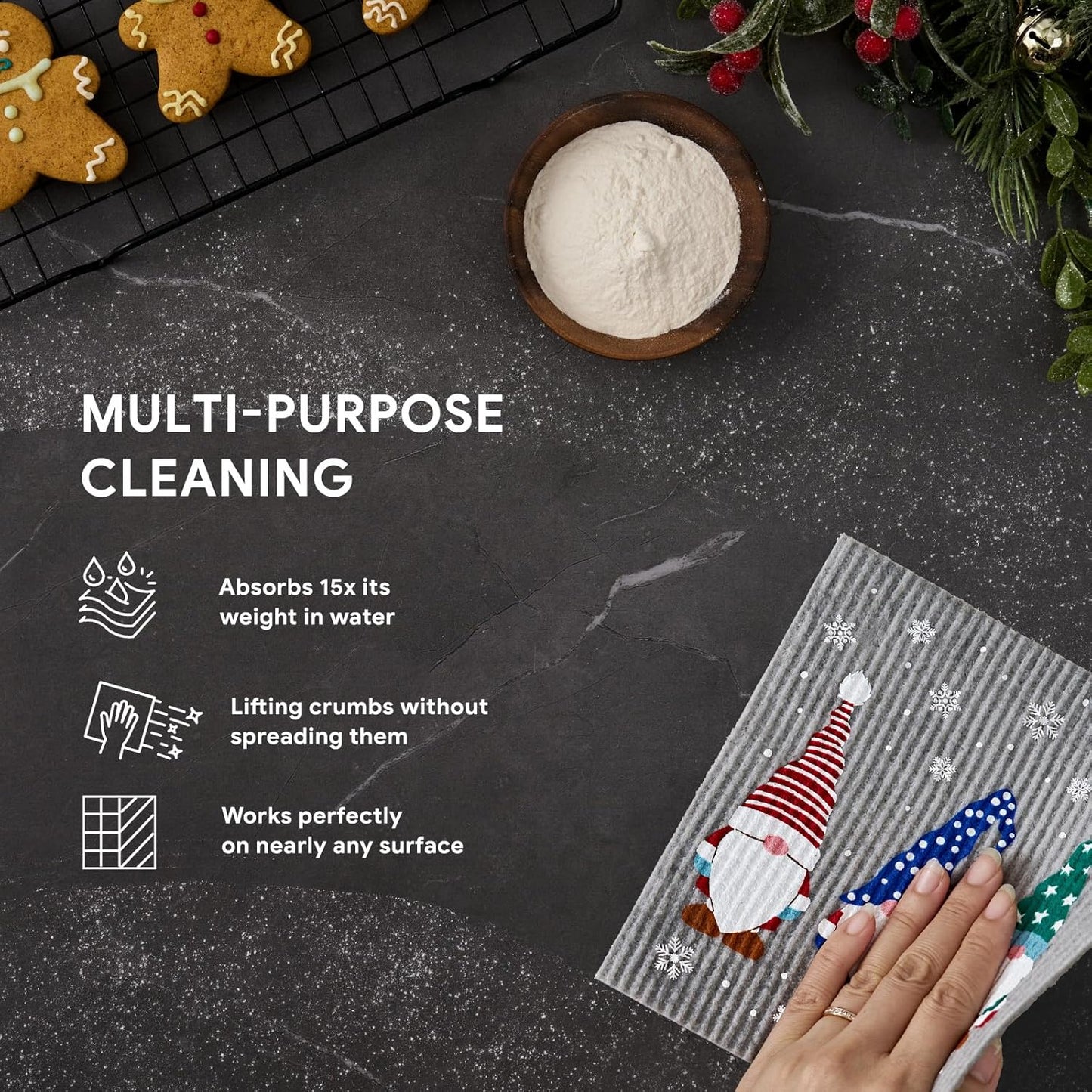 RECYCO Swedish Dishcloths for Kitchen | 4 Pack Cookie Joy Washable Dish Rags | Cellulose Reusable Cleaning Paper Towels | Absorbent Counter Dish Cloth Sponge Kitchen Wipes, 8" L x 7" W