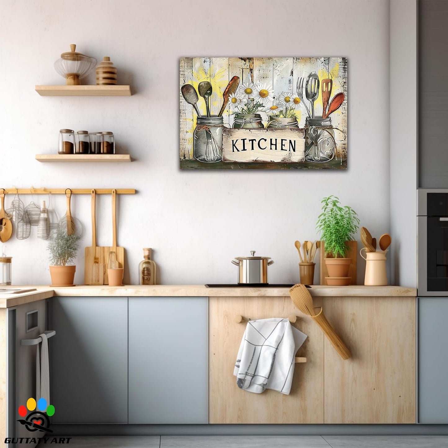 GUTTATY Kitchen Pictures Wall Decor, Farmhouse Wall Art Decor Graffiti Style Kitchen for Dinning Room Restaurant Decor, Mother's Day Gift for Grandma Mom Hanging Artwork 28×40 Inch