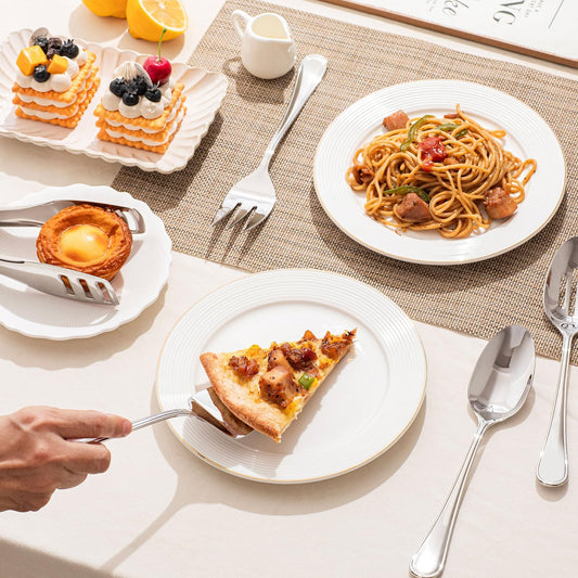 KINGSTONE 12 Piece Teardrop Serving Utensils Set, 18/10 Stainless Steel Serving Utensils, Slotted Spoons, Forks, Tongs, Cake Server, Butter Knife for Buffet, Catering, Wedding, Party