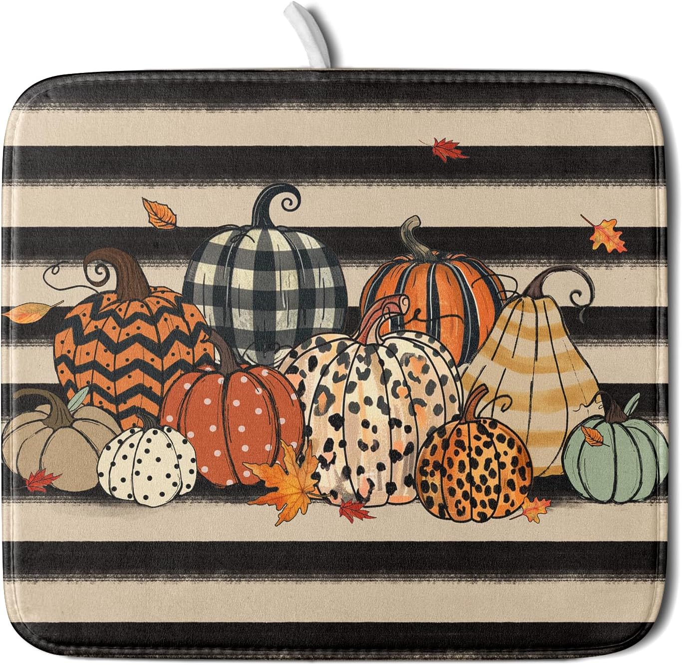 Autumn Pumpkin Dish Drying Mats 16x18 In, Fall Leopard Buffalo Plaid Thanksgiving Halloween Absorbent Microfiber Quick Dry Dishes Drainer Rack Mat for Kitchen Counter Decor