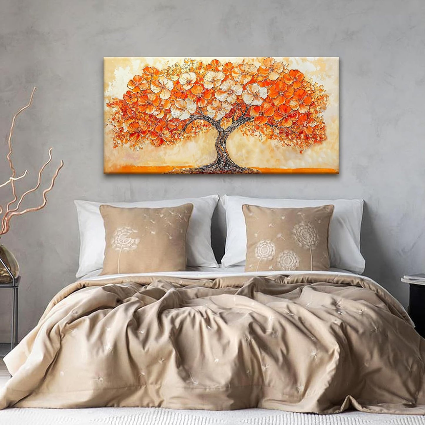 Suconvng Abstract Wall Art Prints Picture Tree Canvas Art Wall Decor Painting Orange Tree Wall Art Bedroom Bathroom Office Home Decor 20" X 40" Ready To Hang