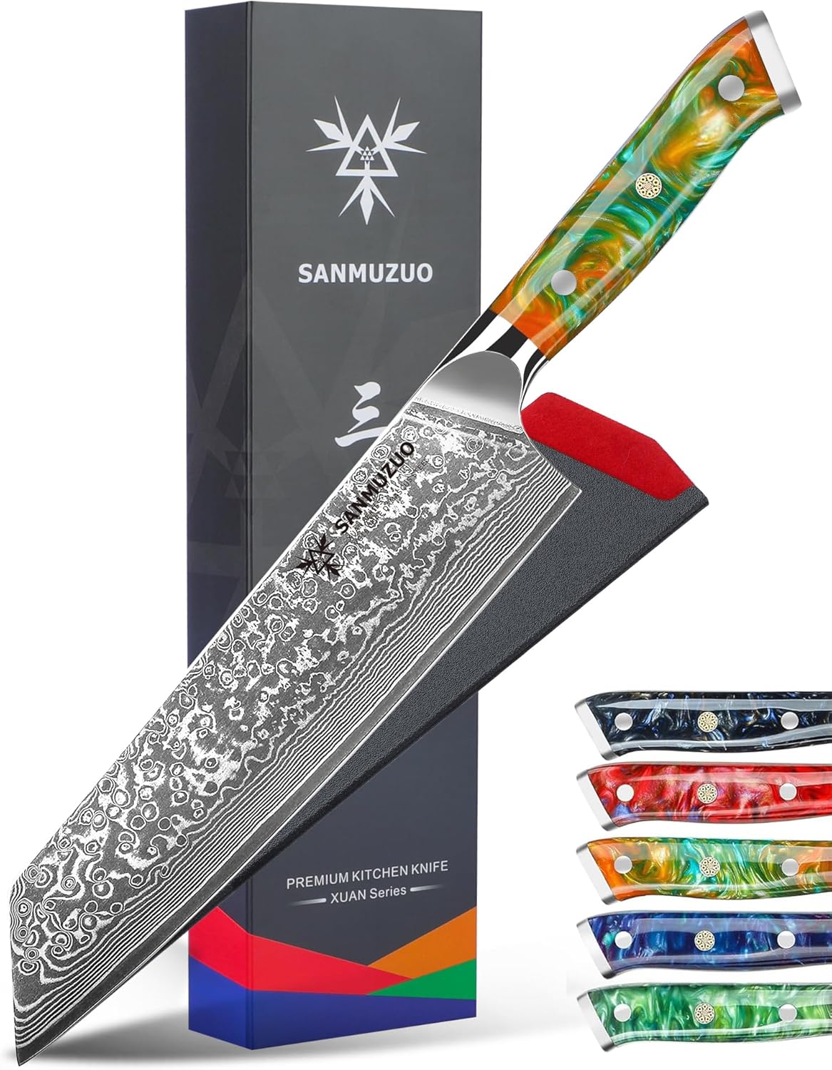 8.5 inch Kiritsuke Kitchen Chef Knife - 67 Layers Damascus Steel & Resin Handle - Xuan Series(Fantasy Orange)