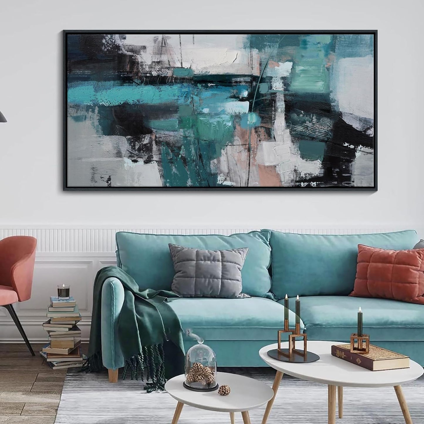 YDYSUNE Teal and Grey Abstract Canvas Wall Art Geometric Turquoise Blue Prints Artwork for Living Room Bedroom Wall Decoration Modern Artwork for Living Room Office Bedroom Home Decoration 29×58IN