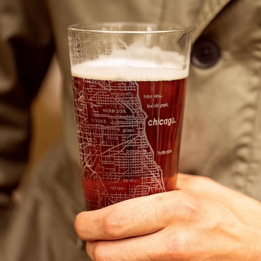 Well Told Engraved Chicago Illinois Map Pint Glass, Etched Beer Gift (16 oz, Clear) City Map Pint, Custom City Glassware, Gifts For Beer Lovers
