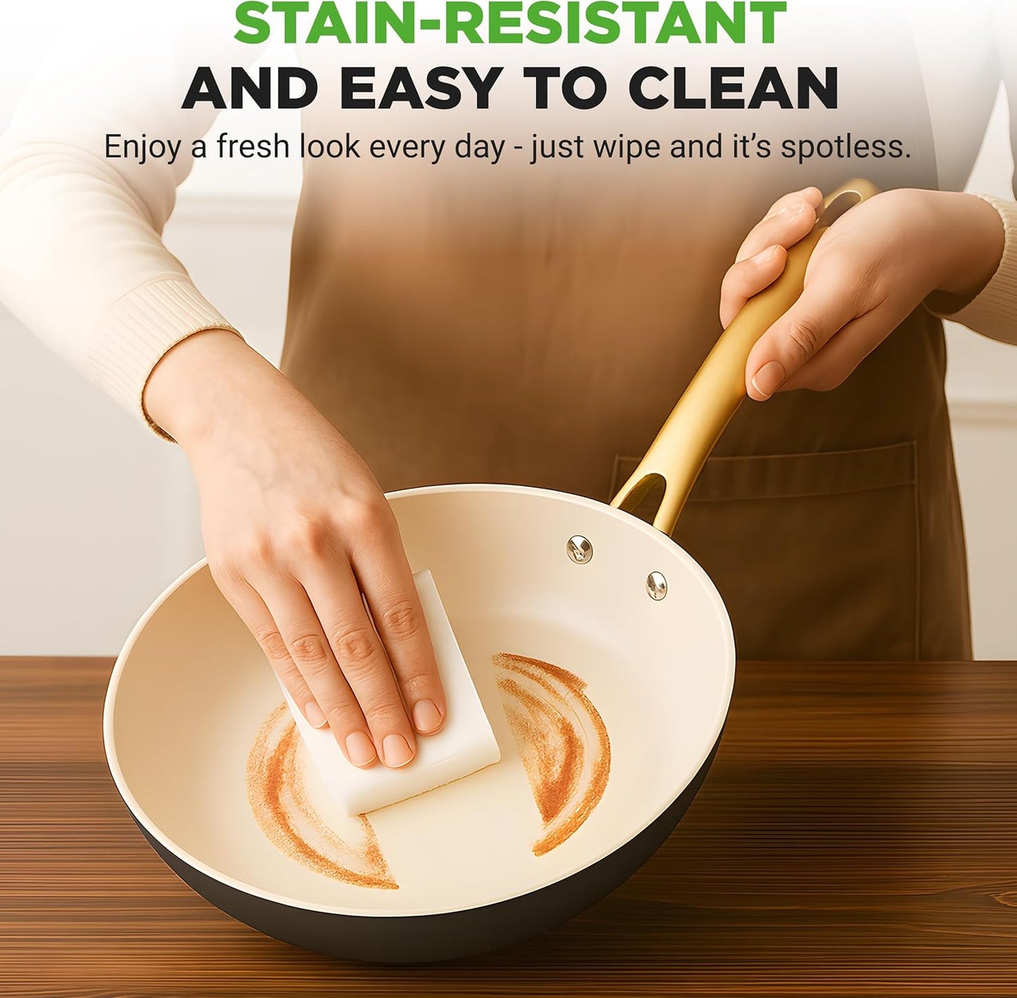 NutriChef 10-Inch Professional Ceramic Frying Pan - Medium Skillet with Golden Titanium Handle, Non-Stick Ceramic Coating, Stain-Resistant, Easy to Clean, Ideal for Home Cooking