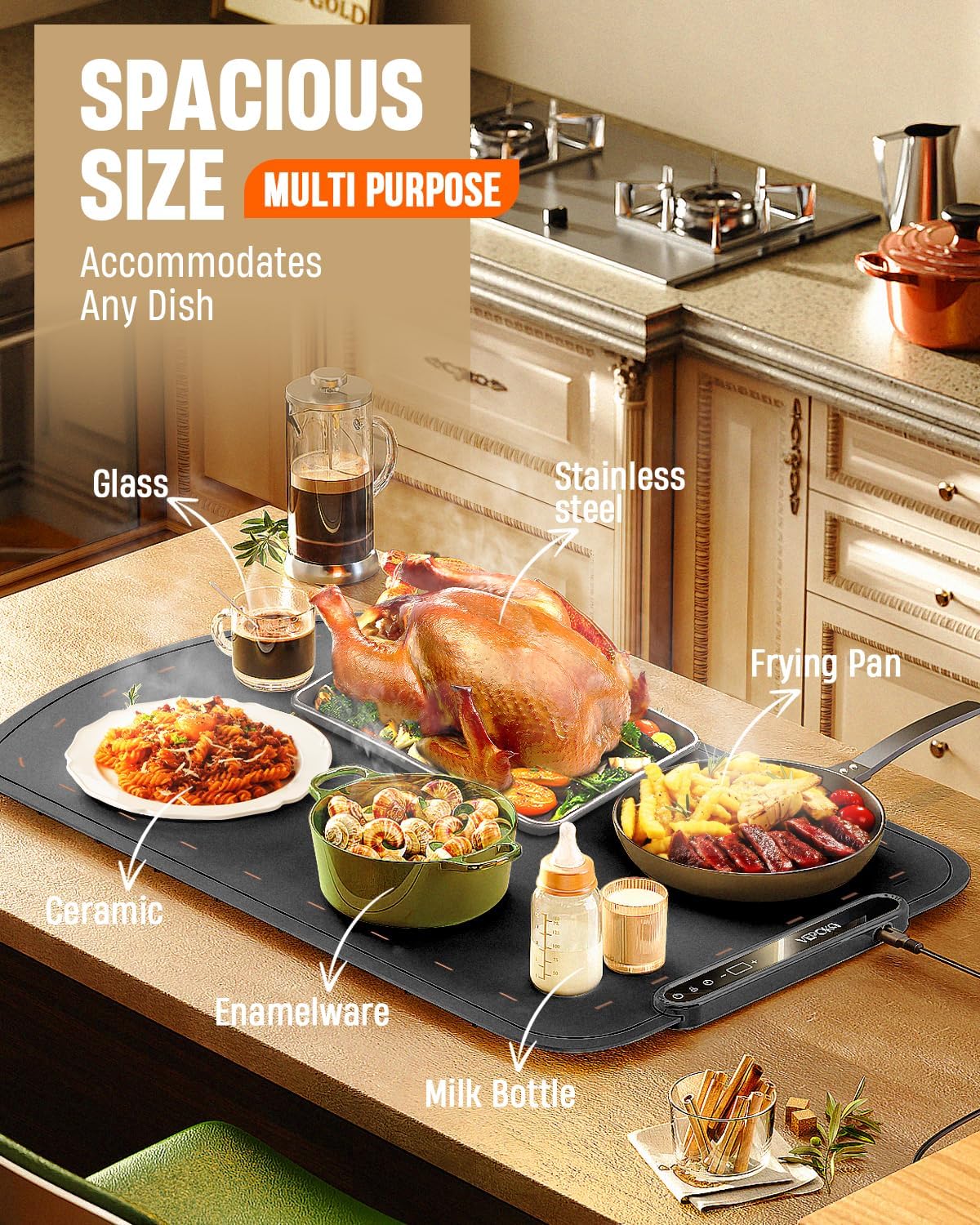 Food Warming Mat for Buffet, VEPOKA Food Warming Mats for Countertop, Silicone Heating Mat with 7 Temperature Levels& Auto Shut-Off, Food Warmers for Parties, Gatherings, Everyday Use