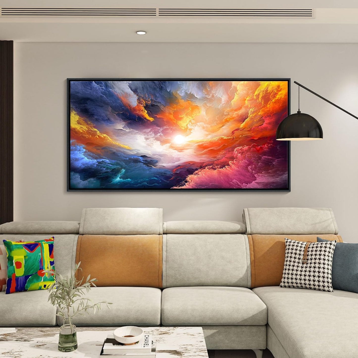 Pogusmavi Framed Wall Art for Living Room - Colorful Abstract Canvas Wall Art - Glass Paintings for Wall Decorations - Large Wall Decor - Art Work for Office Contemporary Home 29×58in