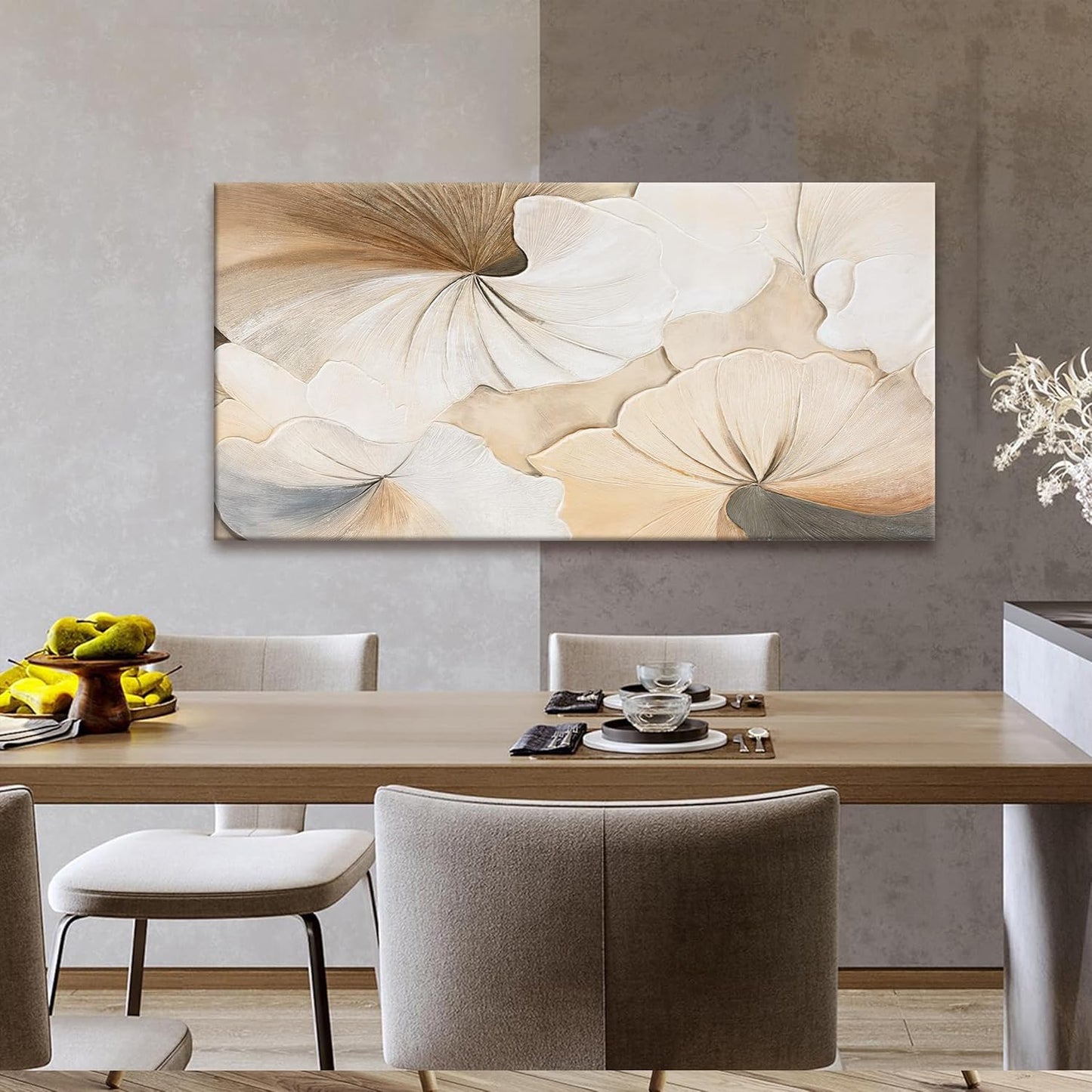 Suconvng Canvas Art Wall Decor Abstract Floral Wall Art For Living Room Modern Abstract Wall Decor Prints Pictures Brown White Flower Wall Art Picture For Bedroom Hotel Home Artwork 24x48 Inch