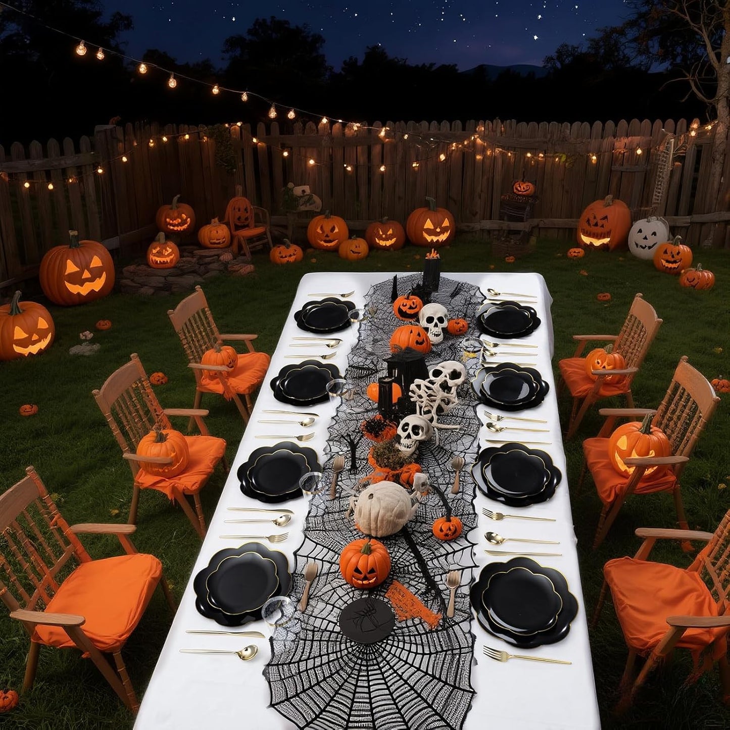 EI 180pcs Black Plastic Plates with Gold Plastic Silverware,Black and Gold Plates Disposable,Heavy Duty Plate for Party,Wedding,Anniversary,Halloween