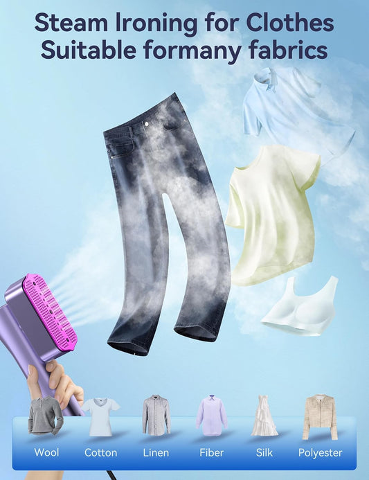 Steamer for Clothes,Sundu Portable 2-in-1 Steamer & Iron,15s Heat-up,100ml Tank,Ironing Gloves,20 Min Steam,Wrinkle Remover,Garment Steamer for Travel & Home(Dreamy Purple)