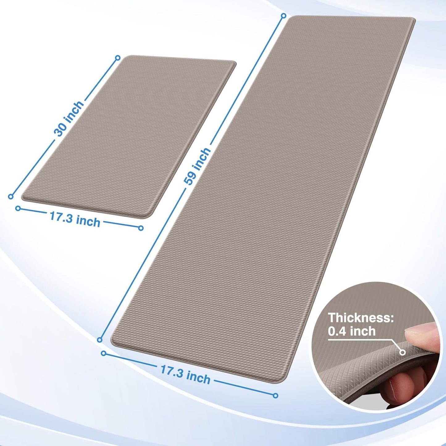StepRite Kitchen Mats, 2PCS Kitchen Rugs, Cushioned Anti Fatigue Kitchen Mats for Floor, Non-Slip Standing Desk Mat, Waterproof Kitchen Rug Set for Kitchen, Floor, Office, 17.3"x30"+17.3"x59", Khaki
