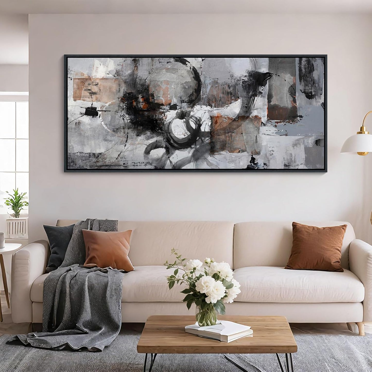 Pogusmavi Large Wall Art Abstract Black And Grey Canvas Wall Art Living Room Paintings Decorations Modern Wall Decor for Bedrooms Framed Artwork for Walls