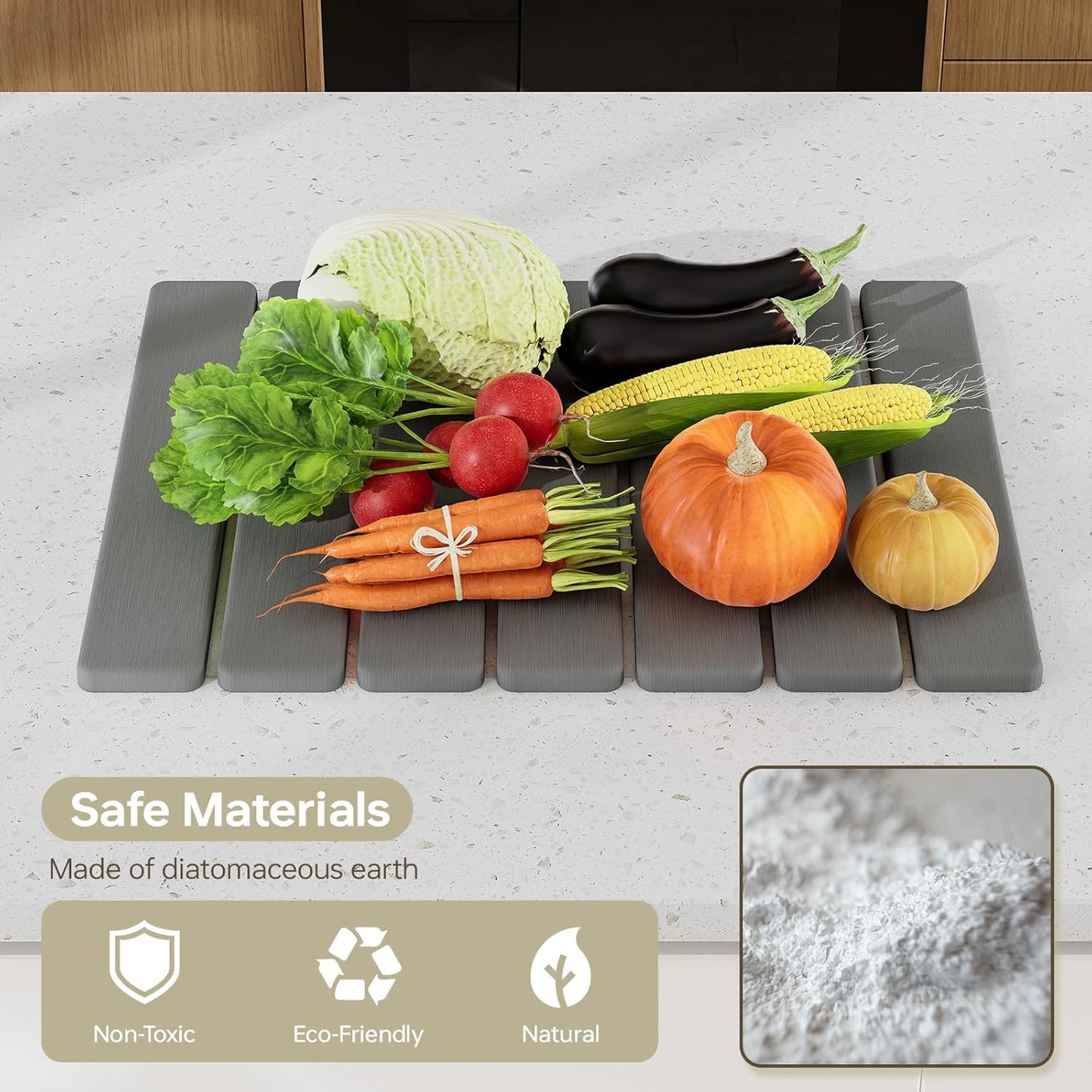 5 PCS 16" x 12" Stone Dish Drying Mat for Kitchen Counter, Quick Dry Stone Mat Diatomaceous Earth, Super Absorbent Drying rack for Dishes, Cups in Kitchen and Bathroom, Fits Any Countertop