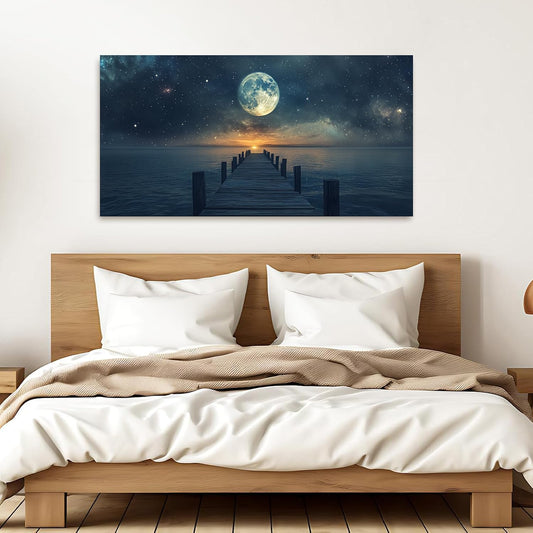 Canvas Wall Art Decor Modern Wall Art Pictures for Living Room Landscape Coastal Wall Art Artwork for Walls Natural Blue Wall Decor Art Prints Star Moon Art Work for Home Office Wall Decor 20" x 40"
