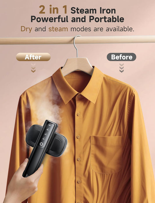 Travel Steamer for Clothes, Portable Handheld Design, Clothing Wrinkles Remover, Strong Penetrating Steam, 1200W Powerful 2 In 1 Steamer & Iron, 100ml Big Capacity, Home, Office, Travel
