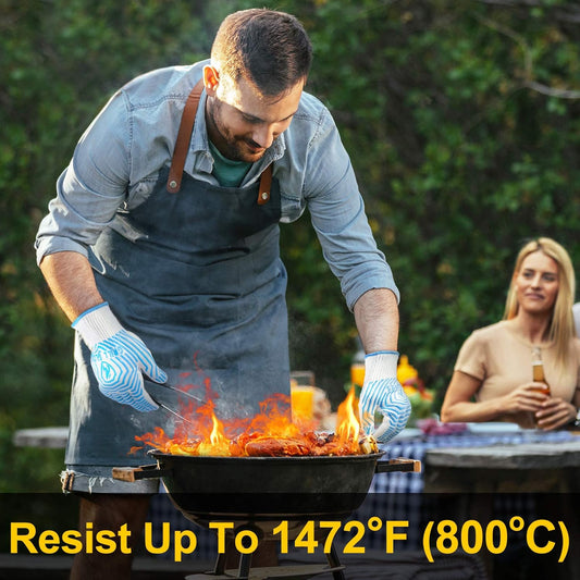 QUWIN BBQ Gloves, Oven Gloves 1472℉ Extreme Heat Resistant, Grilling Gloves Silicone Non-Slip Oven Mitts, Kitchen Gloves for BBQ, Grilling, Cooking, Baking-1 Pair… (Blue, One Size Fits Most)