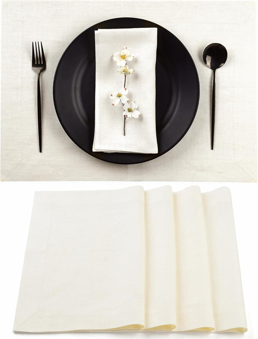 D'Moksha Homes Linen Ivory Placemats Set of 4-100% Pure Linen Placemats 14 x 19 Inch for Fall, Autumn and Halloween - Handcrafted and Machine Washable