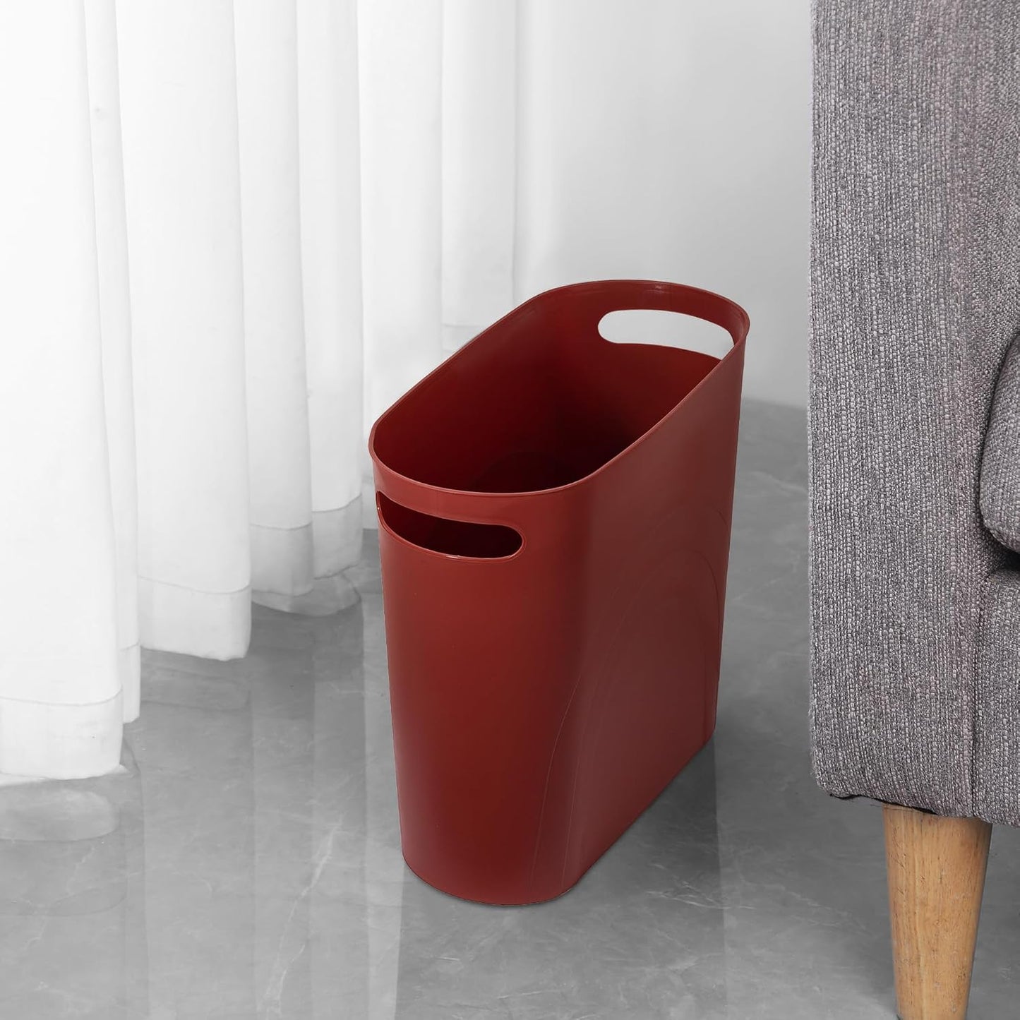 rejomiik Small Trash Can, 3.5 Gallon Slim Garbage Can Plastic Waste Basket with Handles Container Bin for Narrow Spaces Bathroom, Bedroom, Kitchen, Office at Home, Red