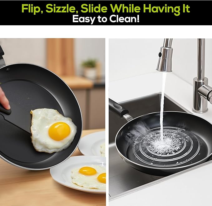 Utopia Kitchen Saute Fry Pan Nonstick Frying Pan 11 Inch Induction Bottom Aluminum Alloy and Scratch Resistant Body Riveted Handle (Black) Pack of 02