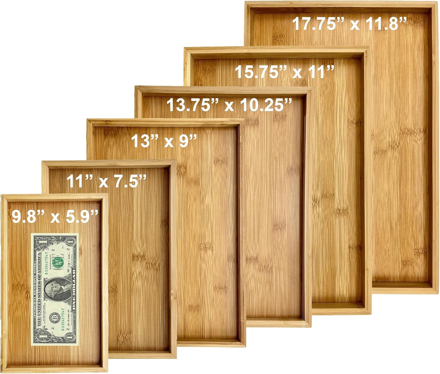 Bam & Boo Natural Bamboo Serving Tray Modern Rectangular (Bamboo, 13.75” x 10.25" x 1.2") for Food, Drinks, Decor, Vanity in Home, Kitchen, Bathroom, Coffee Table, Bed