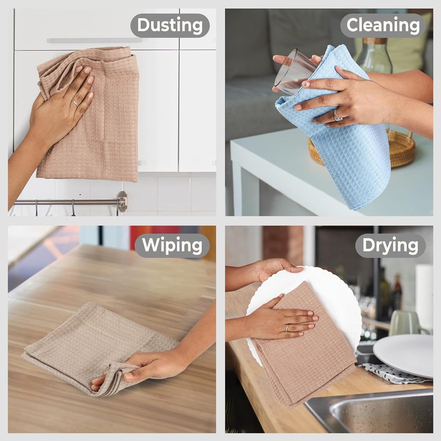 Urban Villa Kitchen Towels Waffle Dish Cloths Multi Color Set of 6 Over Sized 18x28 Inches Highly Absorbent 100% Cotton Kitchen Hand Tea Towels Dish Cloths