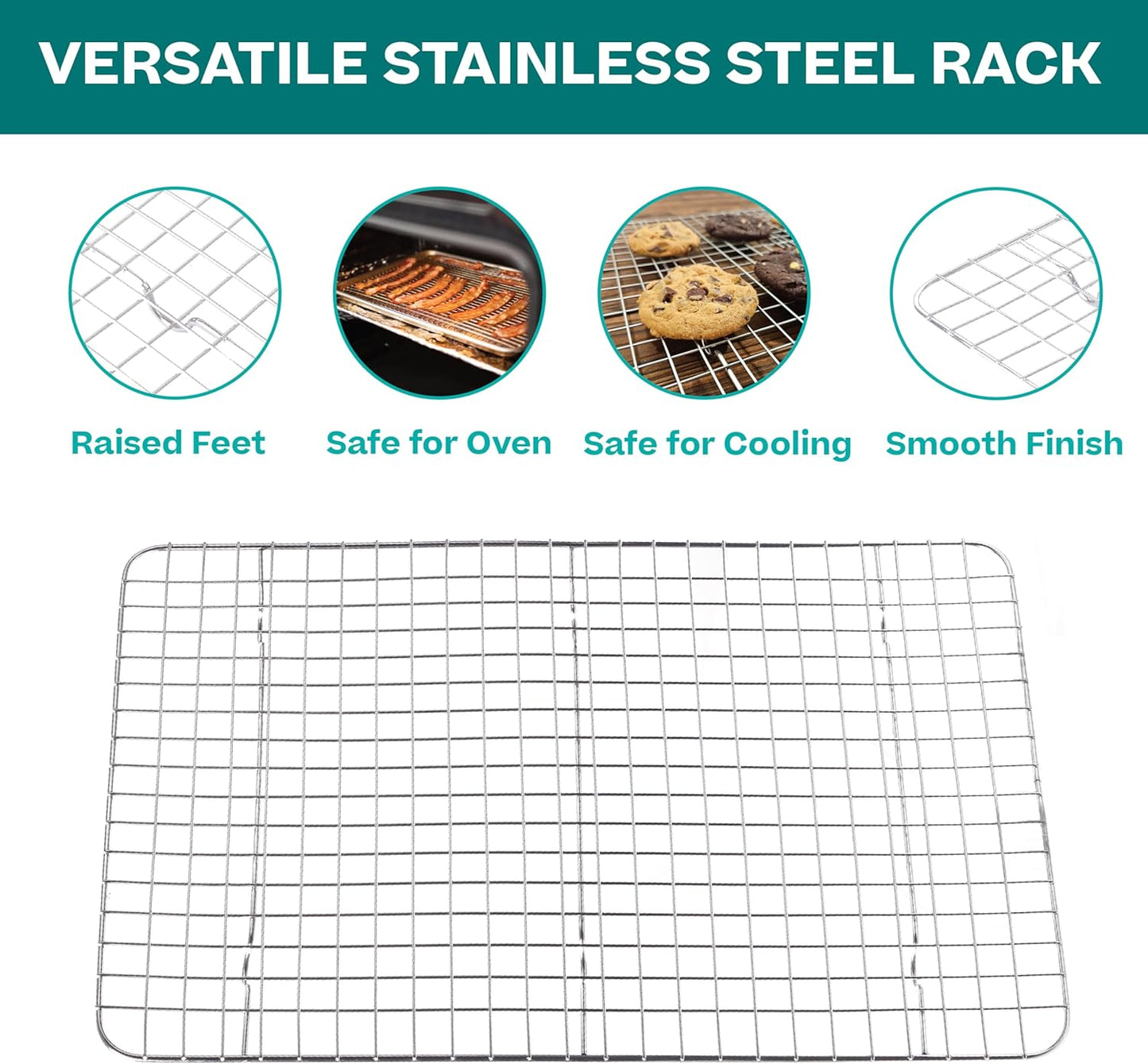Baker's Secret 4pcs Set, 2x Baking Trays for Oven, 100% Recycled Aluminum, Non Toxic, Bakeware Set Cookie Sheet 13.6" with 2x Stainless Steel Rack Never Rust - The Natural Aluminum Collection