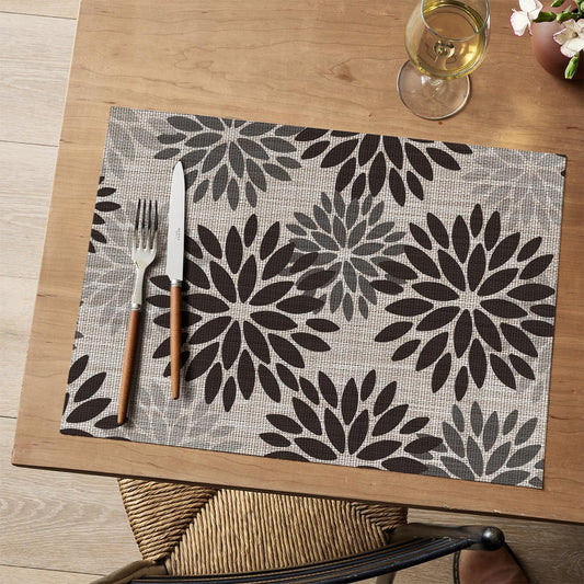 Artoid Mode Floral Vinyl Halloween Placemats Set of 4, Heat Resistant Washable Non-Slip Plastic PVC Place Mats for Party Kitchen Dining Decor, Black