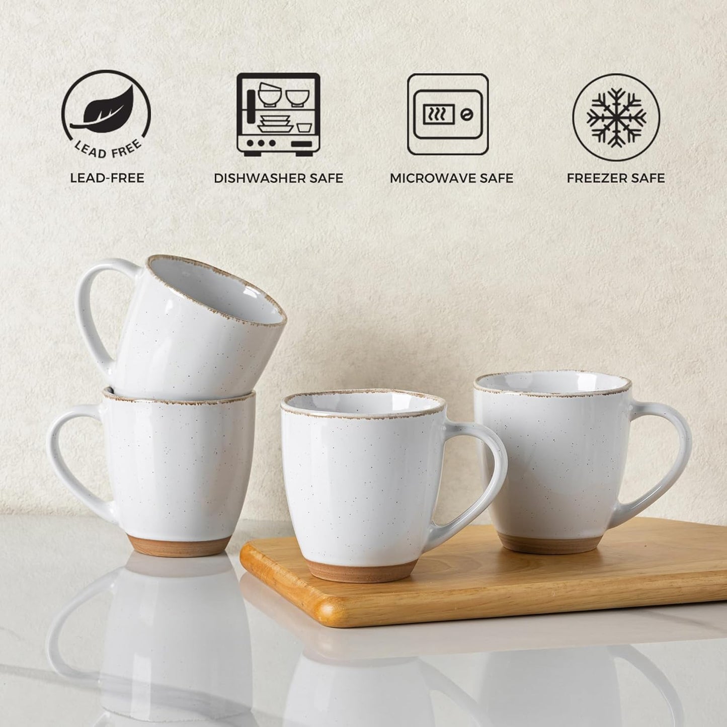 AmorArc 12oz Ceramic Coffee Mugs set of 6, Stylish Coffee Mugs with Rustic Terracotta Underside for Latte/Cappuccino/Milk/Cocoa, Dishwasher&Microwave Safe, White