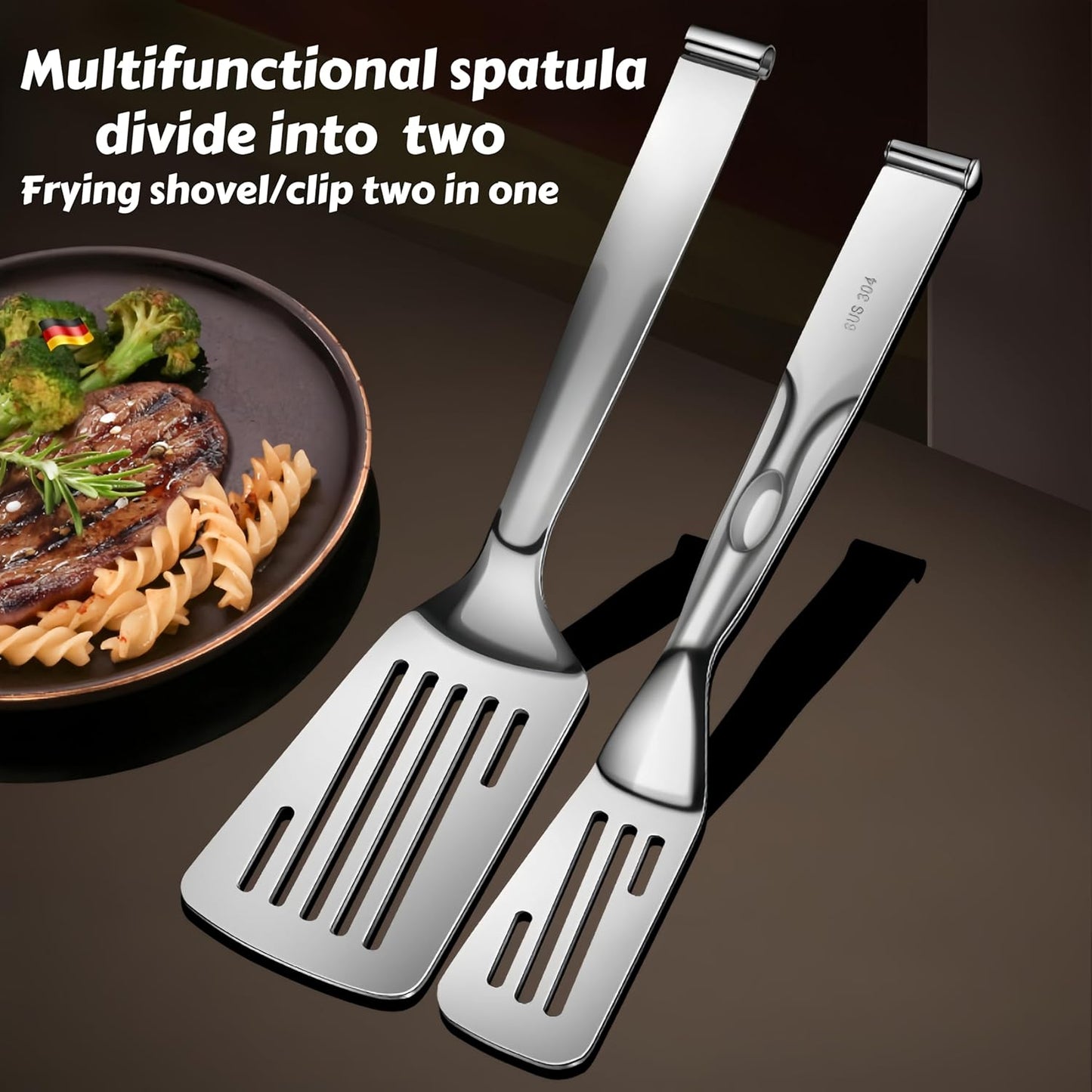 New Kitchen Cooking Tongs, Multifunctional Frying Spatula Features a detachable design, Perfect for Grilling, Cooking, Frying, and Griddling（12.8inch）