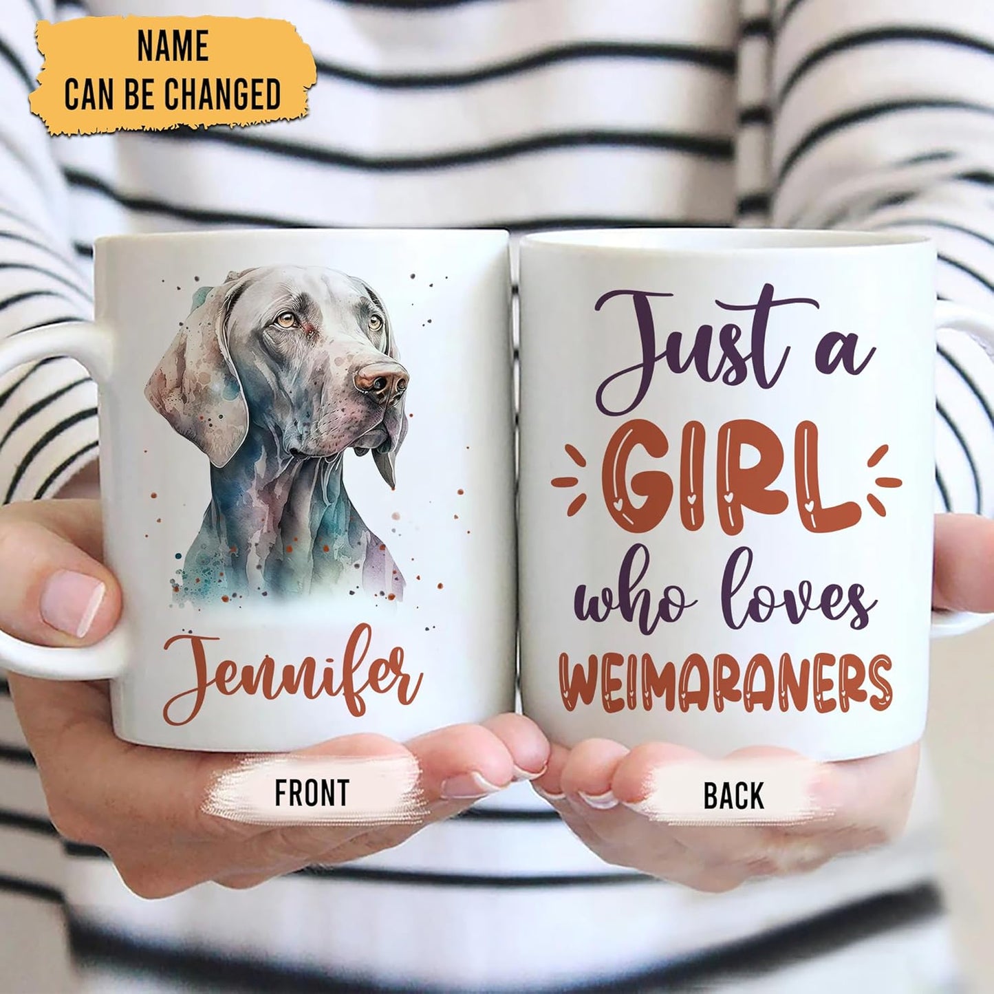 Hyturtle Personalized Gifts Weimaraner Lover - Just A Girl Who Loves Weimaraners Custom Name Ceramic Coffee Mug Cup 11oz - Idea Cute Dog Lover Gifts For Women, Girl On Birthday, Christmas
