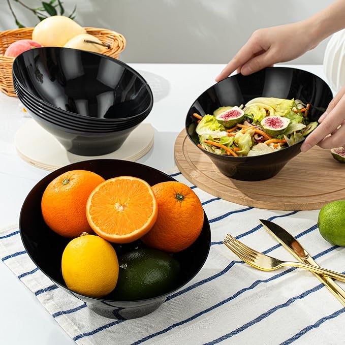 Goodluck 12 Pack Black Plastic Serving Bowls for Party - 20 OZ Angled Disposable Serving Bowls for Wedding Party Chip, Candy, Salad & Fruit