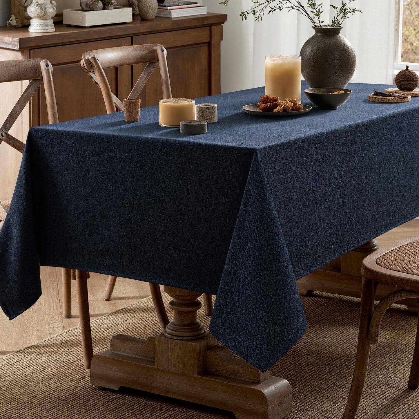 MIULEE Navy Blue Linen Tablecloth 60x84 Inch Rectangle Table Cloth Waterproof,Stain Resistant & Wrinkle Resistant for Dining Party Wedding